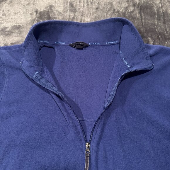 Lands End Mens 2XL Big Lightweight Blue Black Fleece 1/4 Zip Pullover Jacket - Picture 6 of 10
